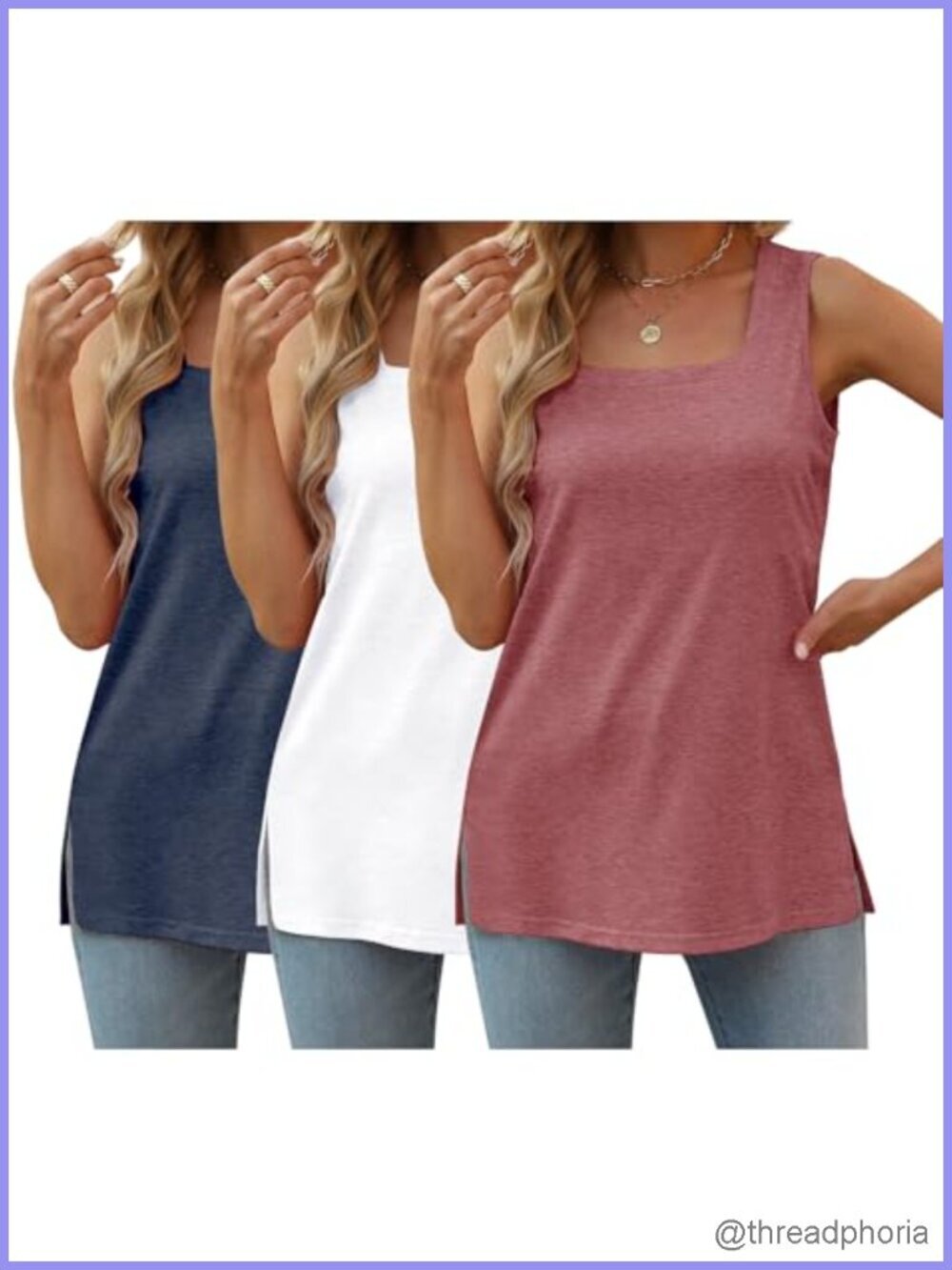 3 Pack Plus Size Square Neck Sleeveless Tank Tops
